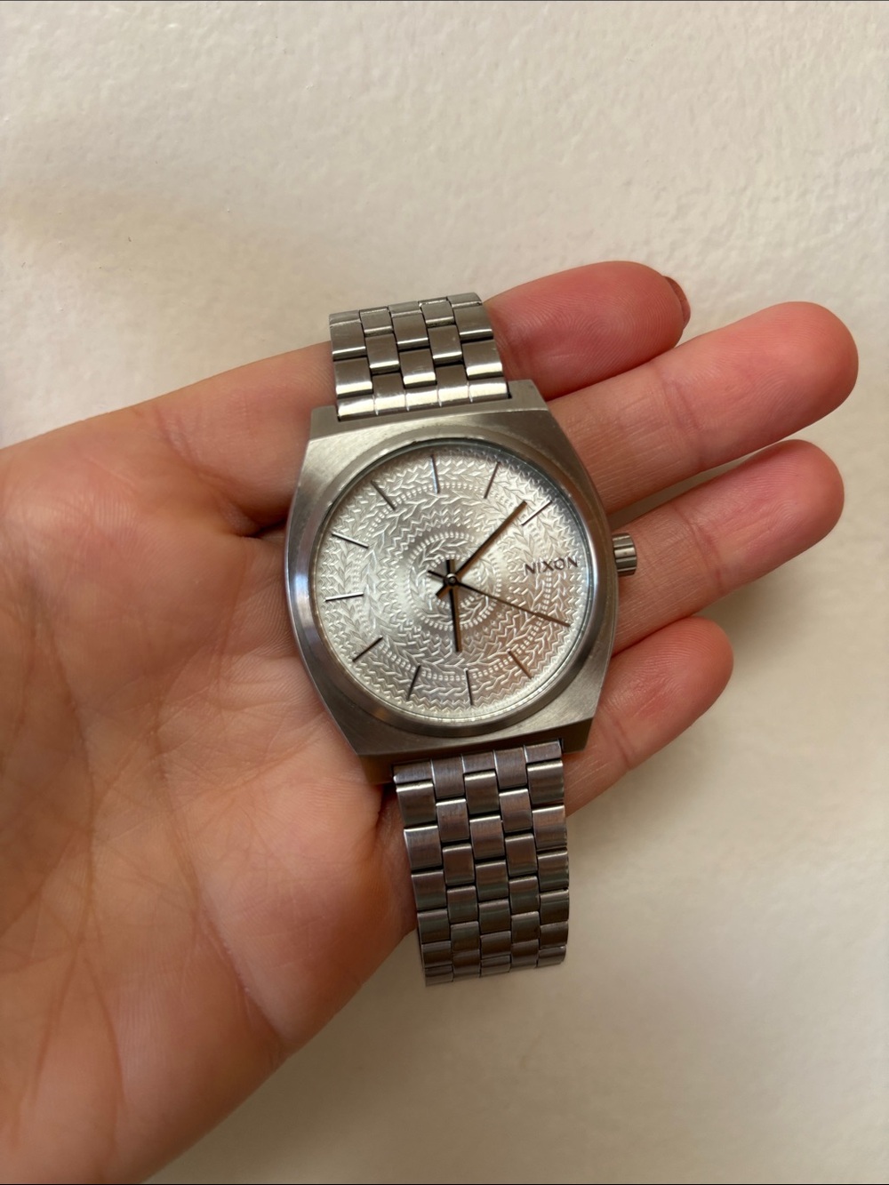 Nixon Time Teller Minimal Watch - Silver Textured Dial Silver Band